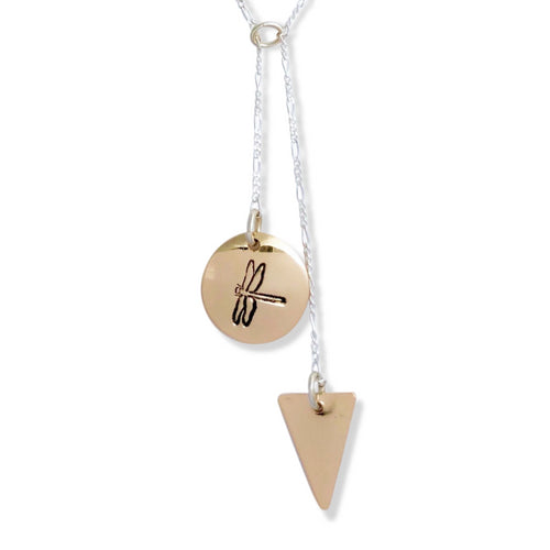 14 karat gold-fill and sterling silver Sunrise Geometric Necklace with Canadian symbols.