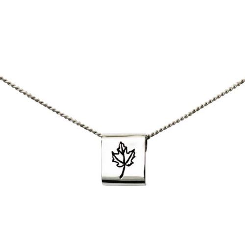 Sterling silver square necklace with Canadian symbols.