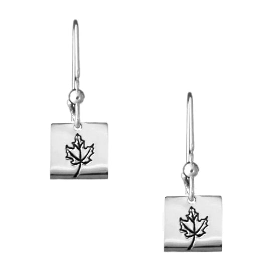 Sterling silver square earrings with Canadian symbols.