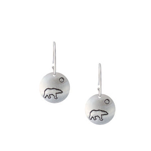 Sterling silver disk earrings with Canadian symbols.  Polar bear symbol pictured here.