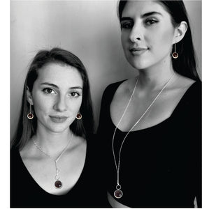 Model photo with two versions of the Vintage Long Round Necklace.  Shown both worn long and short.
