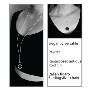 Description and visual picture of both the long and short Vintage Round Necklaces on a model.