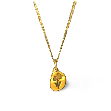 Gold nugget Arnica (northern daisy) pendant on 10 karat gold chain 
