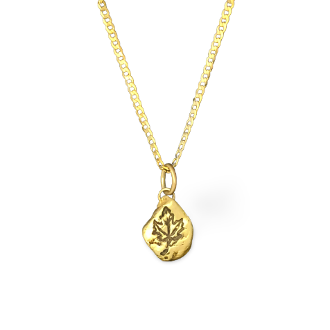 2.0 gram maple leaf symbol on gold nugget necklace