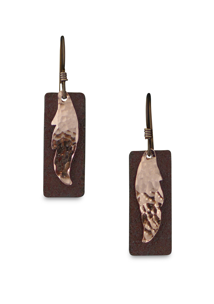 Copper and antique tin Alice Earrings.