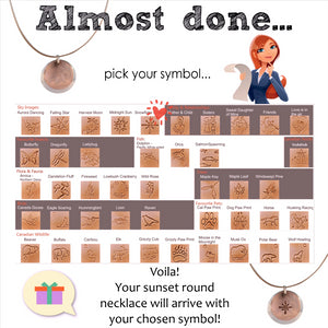 instructions on choosing symbol for sunset round necklace.
