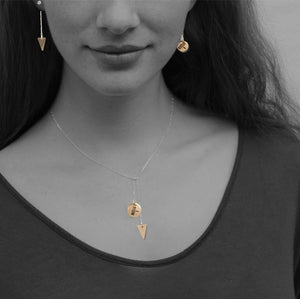 14 karat gold-fill and sterling silver Sunrise Geometric Necklace.  Dragonfly symbol pictured here.