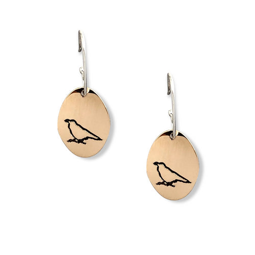 14 karat gold-fill and sterling silver Sunrise Oval Earrings.  Raven symbol pictured here.