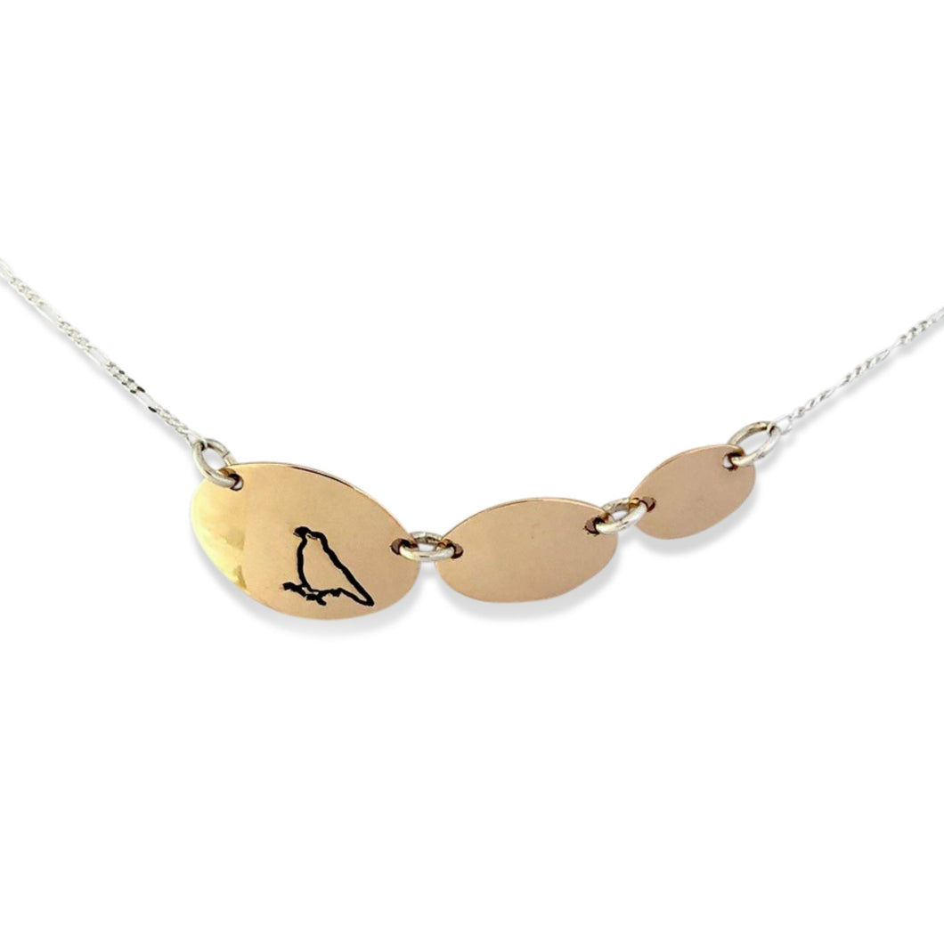 14 karat gold-fill and sterling silver Sunrise Three Ovals Necklace with Canadian symbols.