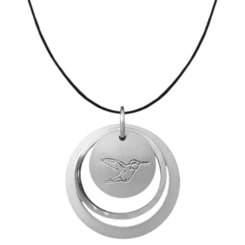Sterling silver circle necklace with Canadian symbols.