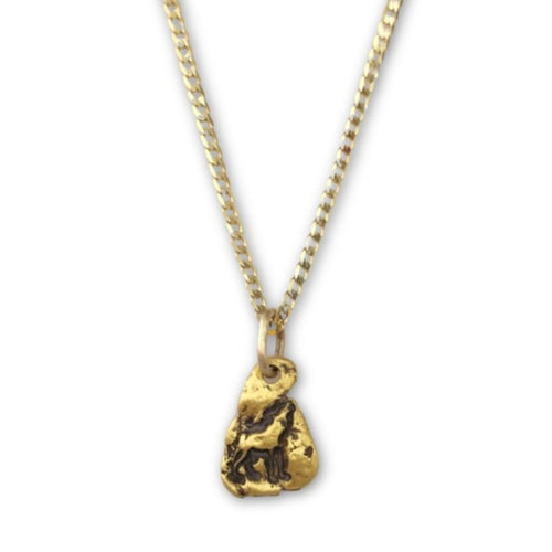 Gold Nugget Necklace with Wolf symbol